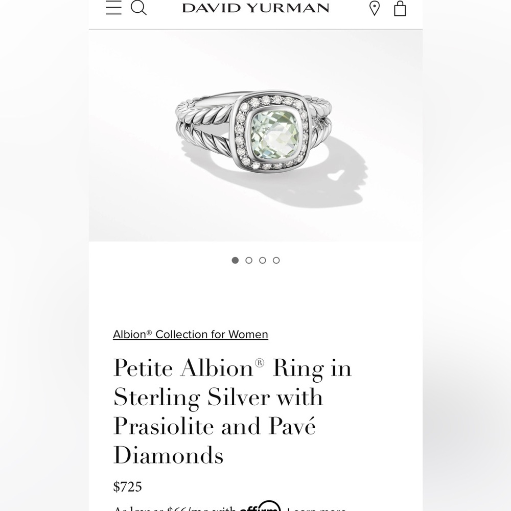 David Yurman Petite Albion® Ring Sterling Silver Prasiolite and Pavé Diamonds 7